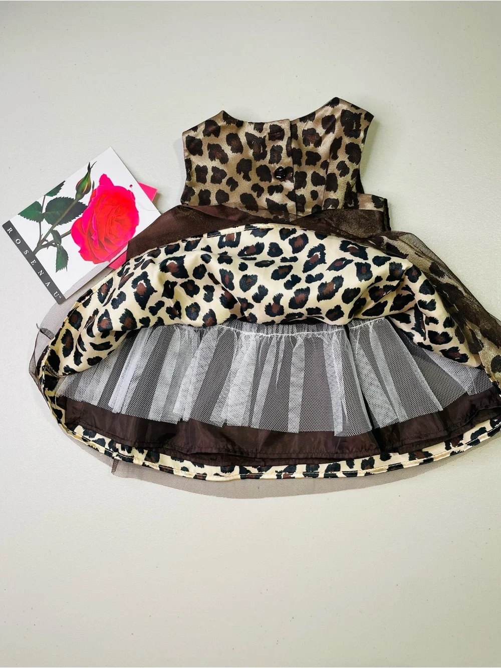 NWT Rosenau 3 Months Baby Leopard Print Dress with Brown Bow & Matching Bloomers